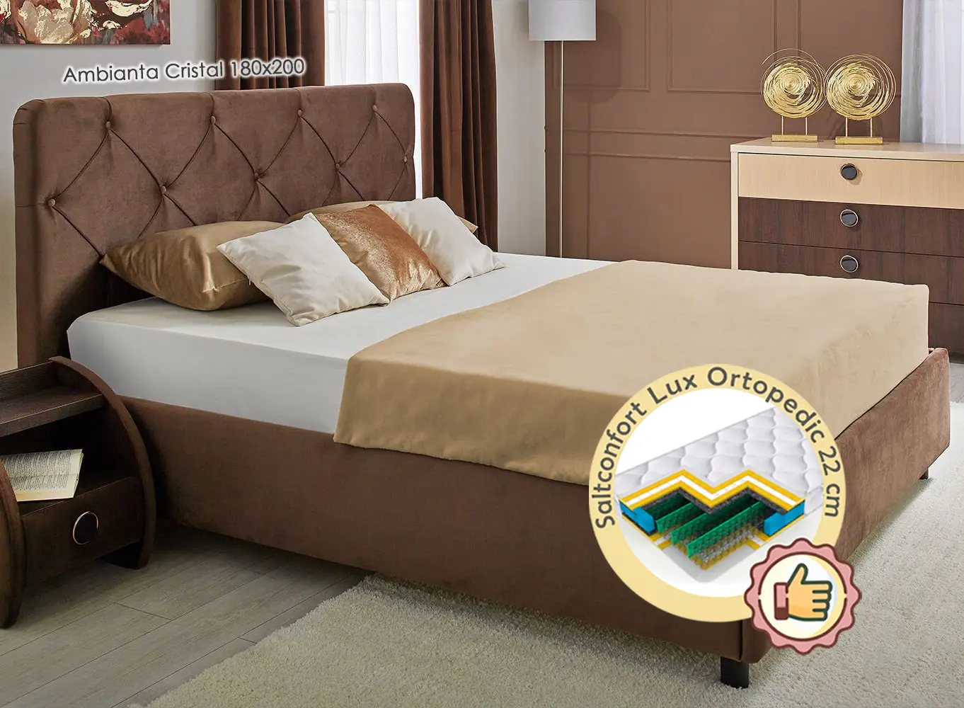 Pat cu saltea Ambianta Cristal + Lux Ortopedic 180х200 (Brown)