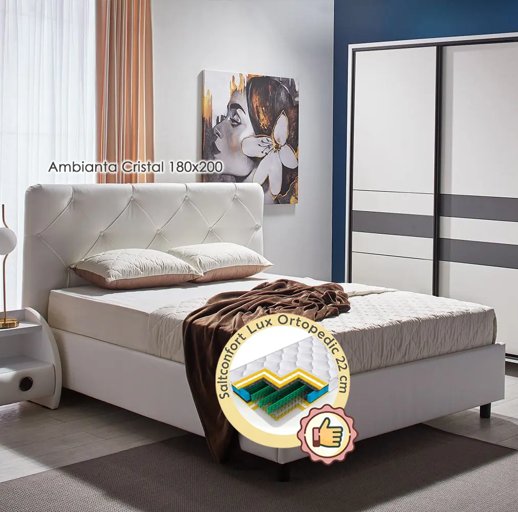 Pat cu saltea Ambianta Cristal + Lux Ortopedic 180х200 (White)