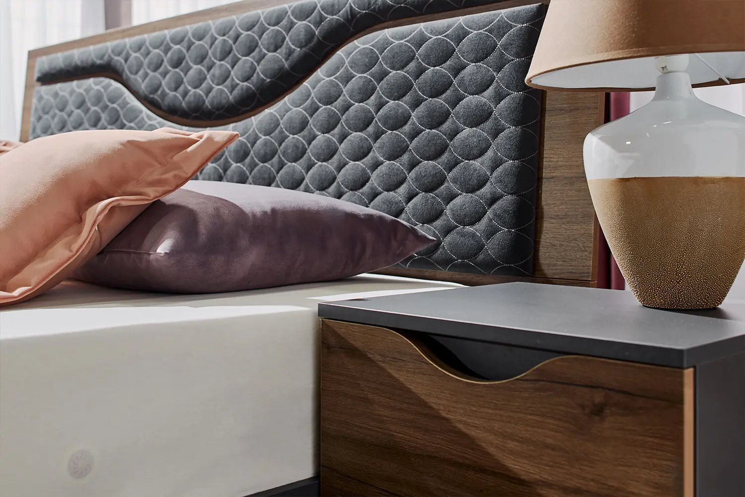 Pat cu saltea Ambianta Happy Nuc/Grafit + Saltconfort Classic Ortopedic 160х200/20