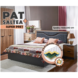 Pat cu saltea Ambianta Happy Nuc/Grafit + Saltconfort Classic Ortopedic 160х200/20