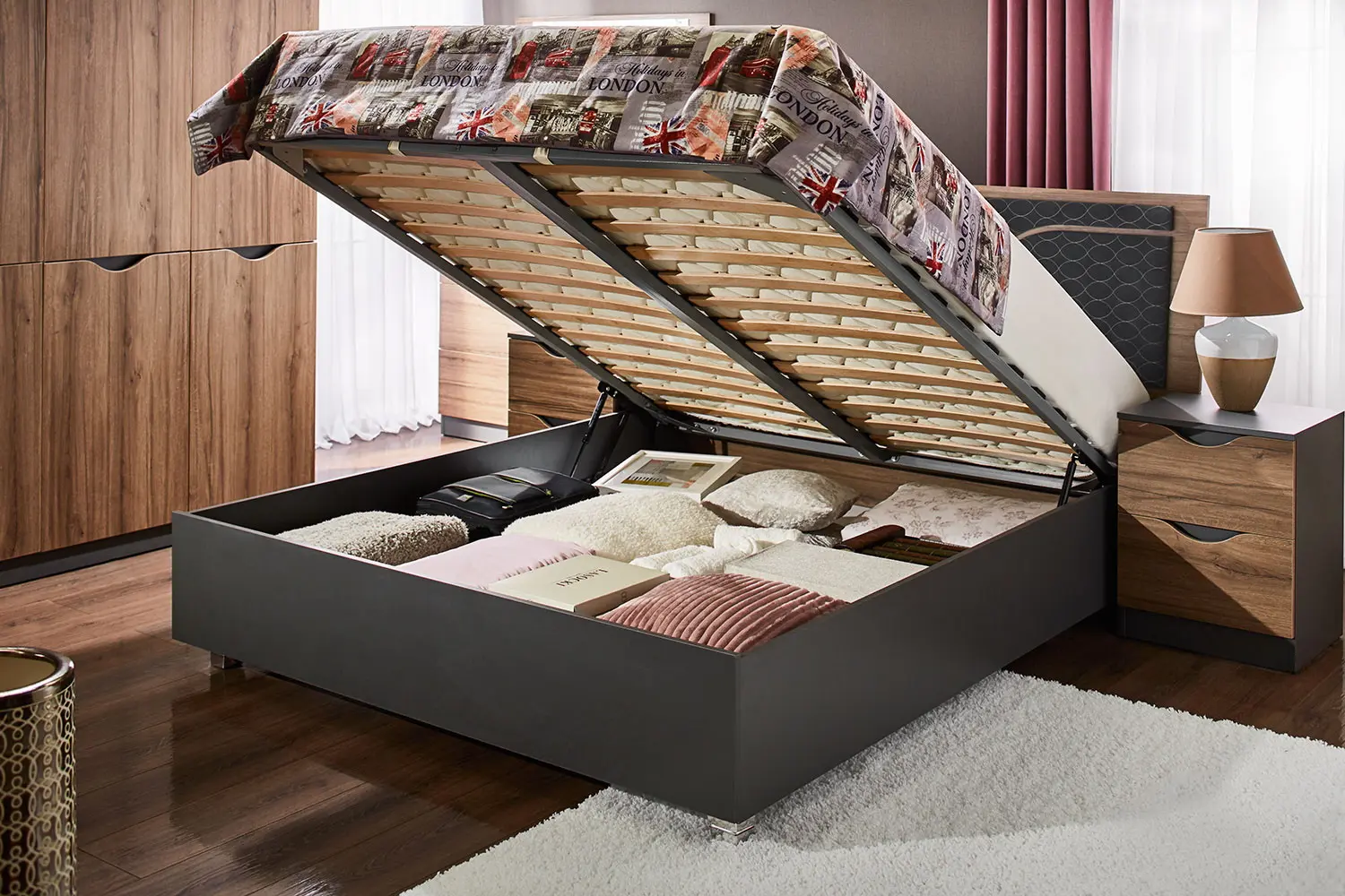 Pat cu saltea Ambianta Happy Nuc/Grafit + Saltconfort Classic Ortopedic 160х200/20