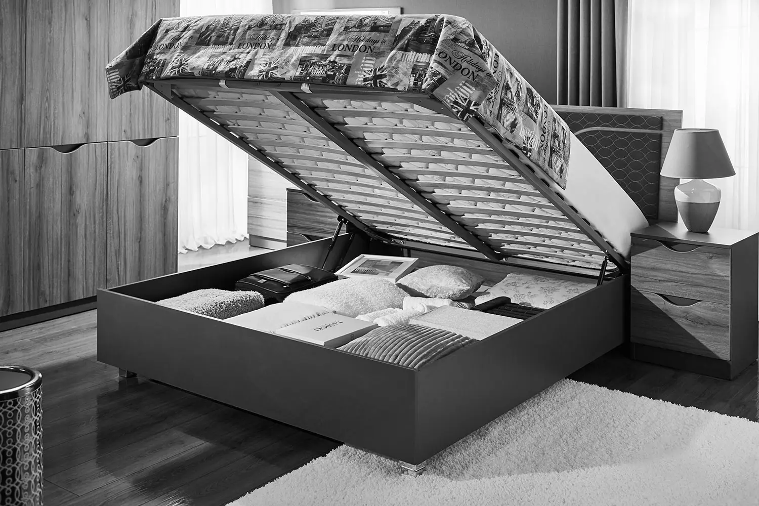 Pat cu saltea Ambianta Happy Samoa Alb/Grafit + Saltconfort Classic Ortopedic 160х200/20