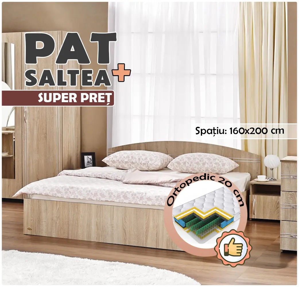 Pat cu saltea Ambianta Inter Bardolino + Saltconfort Classic Ortopedic 160х200/20