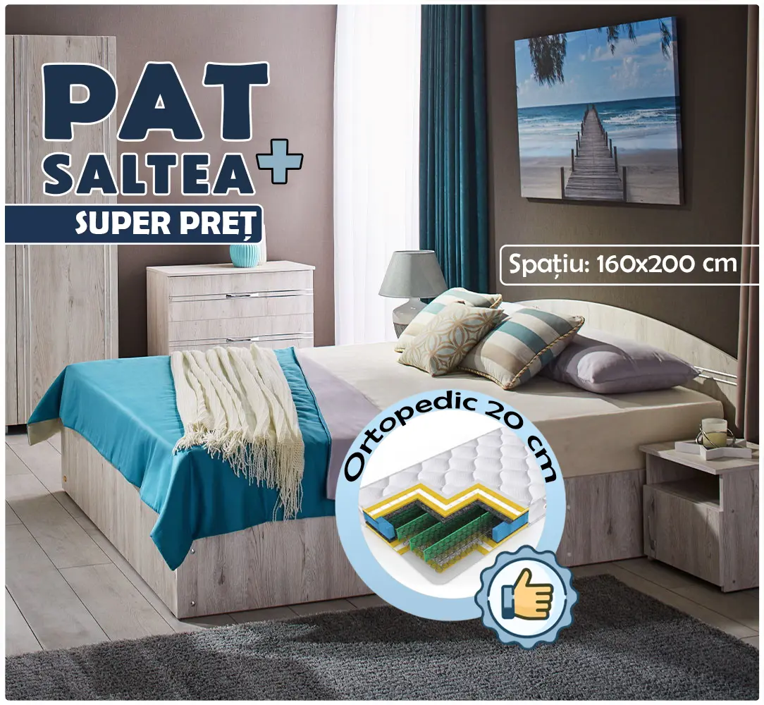 Pat cu saltea Ambianta Inter Samoa Alb + Saltconfort Classic Ortopedic 160х200/20