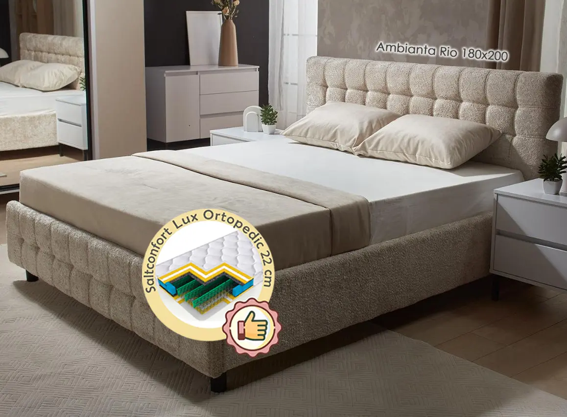 Pat cu saltea Ambianta Rio + Lux Ortopedic 180х200 (Beige)