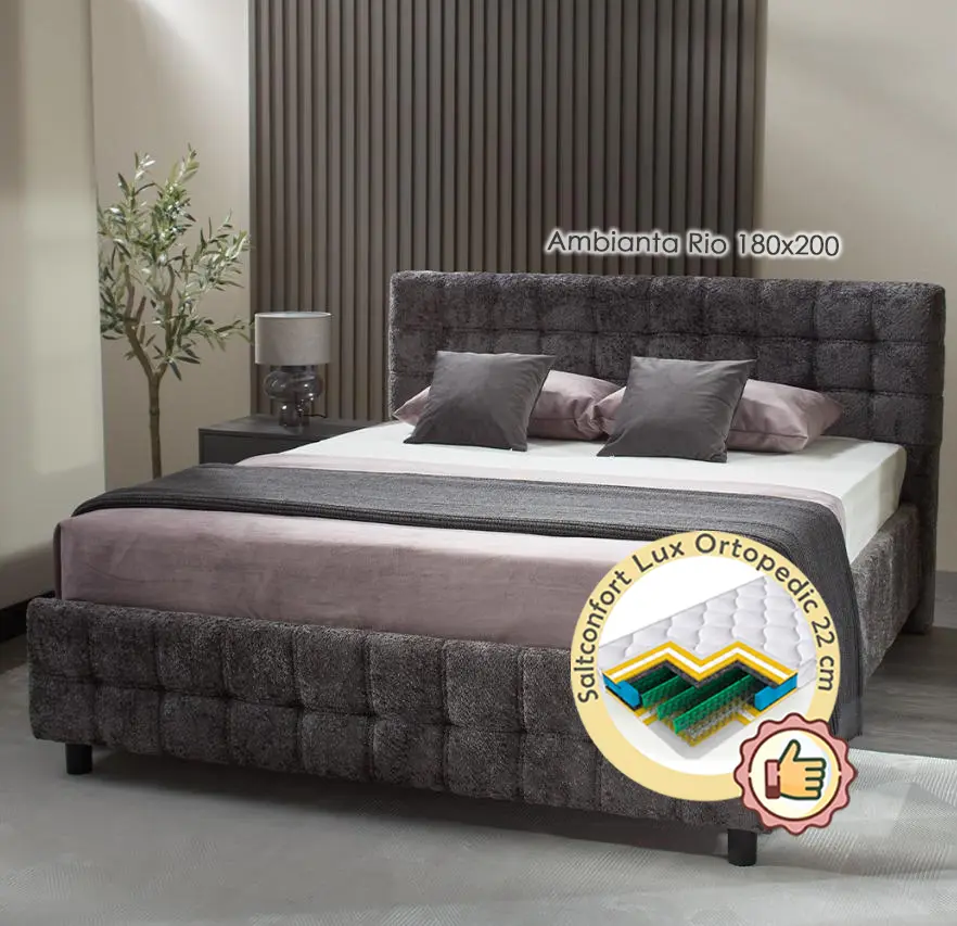 Pat cu saltea Ambianta Rio + Lux Ortopedic 180х200 (Dark Grey)