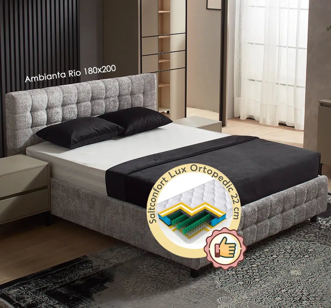 Pat cu saltea Ambianta Rio + Lux Ortopedic 180х200 (Light Grey)