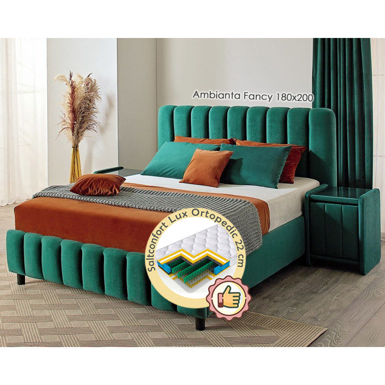 Pat cu noptiere si saltea Ambianta Fancy + Lux Ortopedic 180х200 (Green)