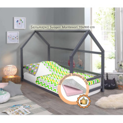 Pat casuta cu saltea Бельмарко Montessori Svogen Graphite + Saltconfort Spuma 70х160/15