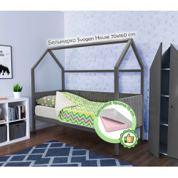 Pat casuta cu saltea Бельмарко Svogen tapitat Graphite + Saltconfort Spuma 70х160/15