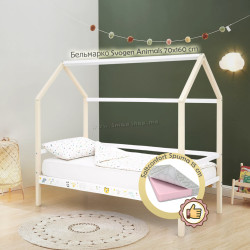 Pat casuta cu saltea Бельмарко Svogen Animale Beige/White + Saltconfort Spuma 70х160/15