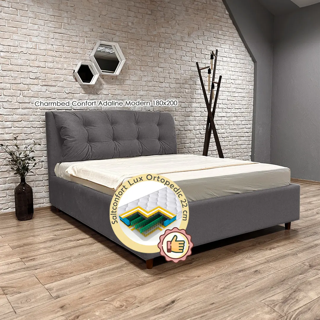 Pat cu saltea Charmbed Confort Adaline Modern + Lux Ortopedic 180х200 (Anthracite)