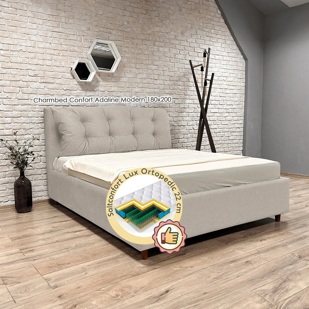 Pat cu saltea Charmbed Confort Adaline Modern + Lux Ortopedic 180х200 (Fossil)