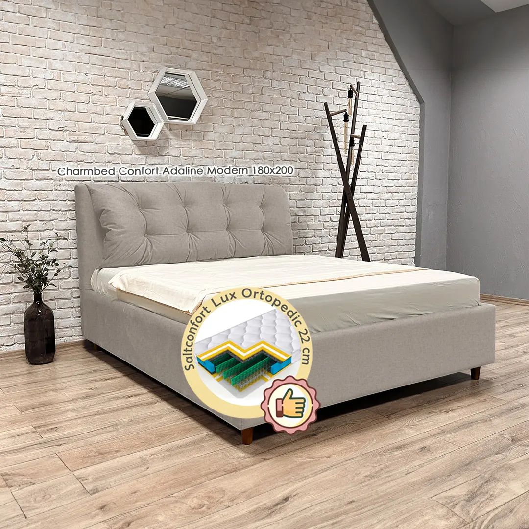 Pat cu saltea Charmbed Confort Adaline Modern + Lux Ortopedic 180х200 (Stone)