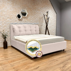 Pat cu saltea Charmbed Confort Adaline Modern Velluto 02 Beige/Walnut + Saltconfort Classic Ortopedic 140х200/20