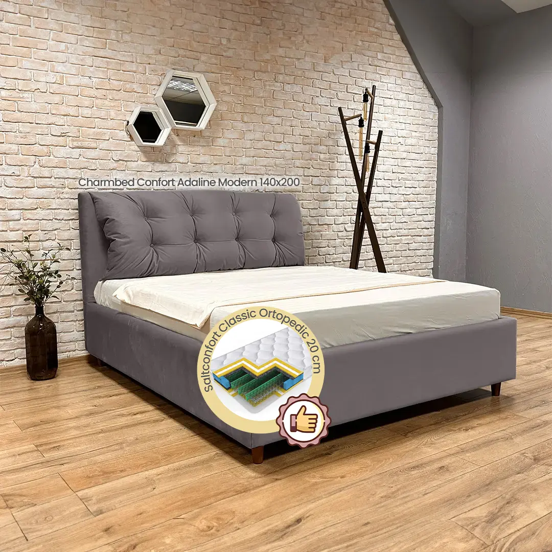 Кровать с матрасом Charmbed Confort Adaline Modern Velluto 16 Grey/Walnut + Saltconfort Classic Ortopedic 140х200/20