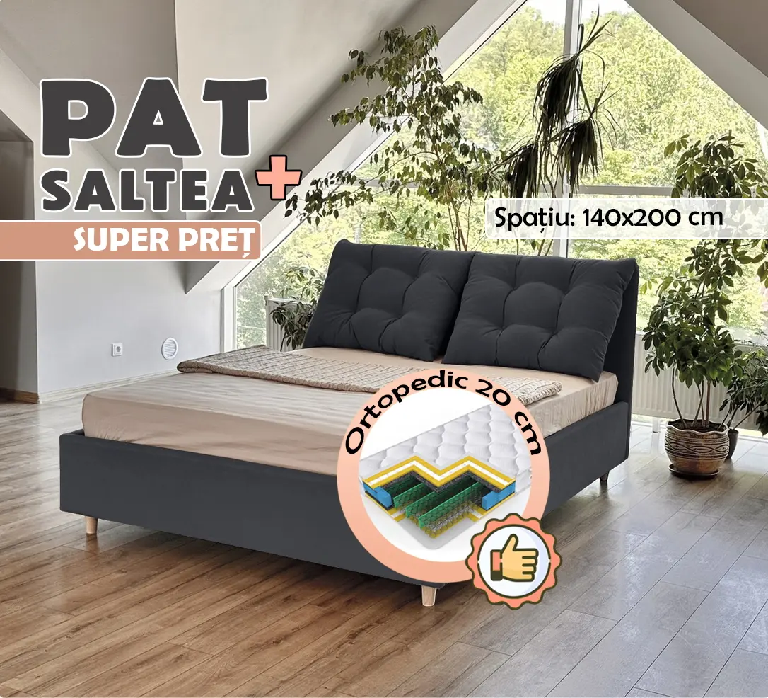 Кровать с матрасом Charmbed Confort Adele London 16 Dark Grey + Saltconfort Classic Ortopedic 140х200/20