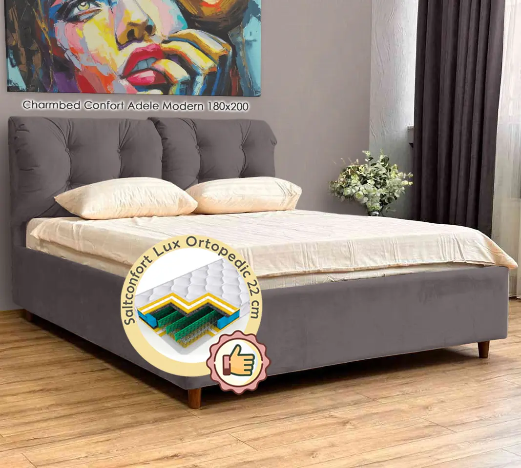 Pat cu saltea Charmbed Confort Adele Modern + Lux Ortopedic 180х200 (Grey)