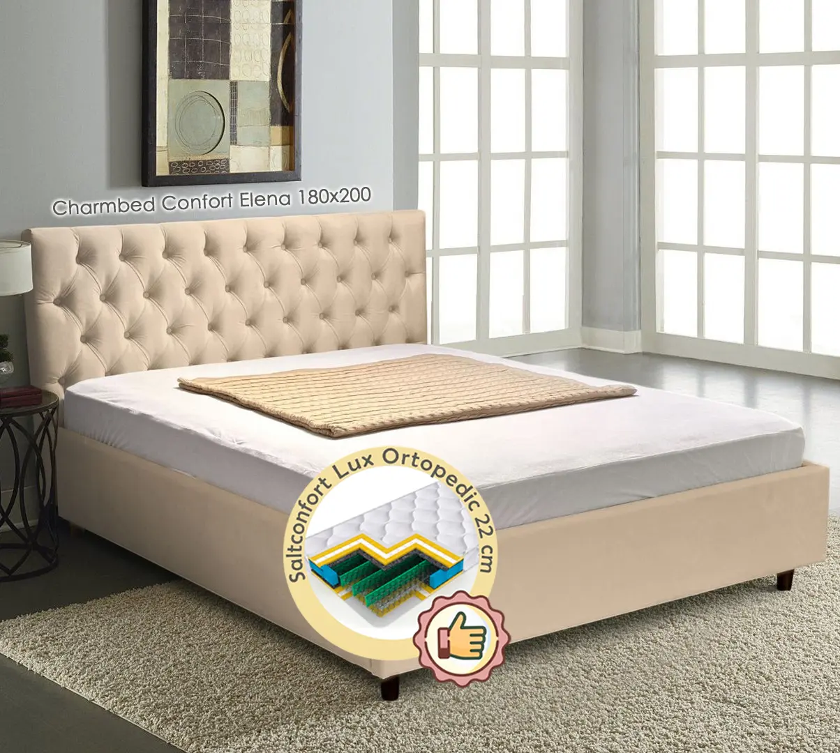 Pat cu saltea Charmbed Confort Elena + Lux Ortopedic 180х200 (Milk Coffee)