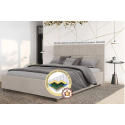 Pat cu saltea Charmbed Confort Malvina Modern Glow 03 Fossil/Walnut + Saltconfort Classic Ortopedic 140х200/20