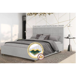 Pat cu saltea Charmbed Confort Malvina Modern Glow 15 Light Grey/Walnut + Saltconfort Classic Ortopedic 140х200/20