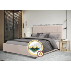 Pat cu saltea Charmbed Confort Malvina Modern Velluto 02 Beige/Walnut + Saltconfort Classic Ortopedic 140х200/20