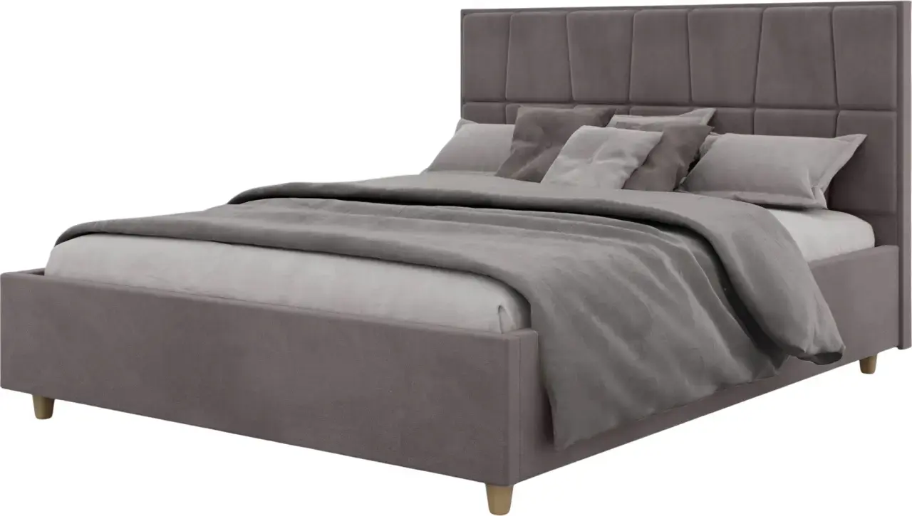 Pat cu saltea Charmbed Confort Malvina Modern Velluto 16 Grey/Walnut + Saltconfort Classic Ortopedic 160х200/20