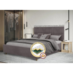 Pat cu saltea Charmbed Confort Malvina Modern Velluto 16 Grey/Walnut + Saltconfort Classic Ortopedic 160х200/20