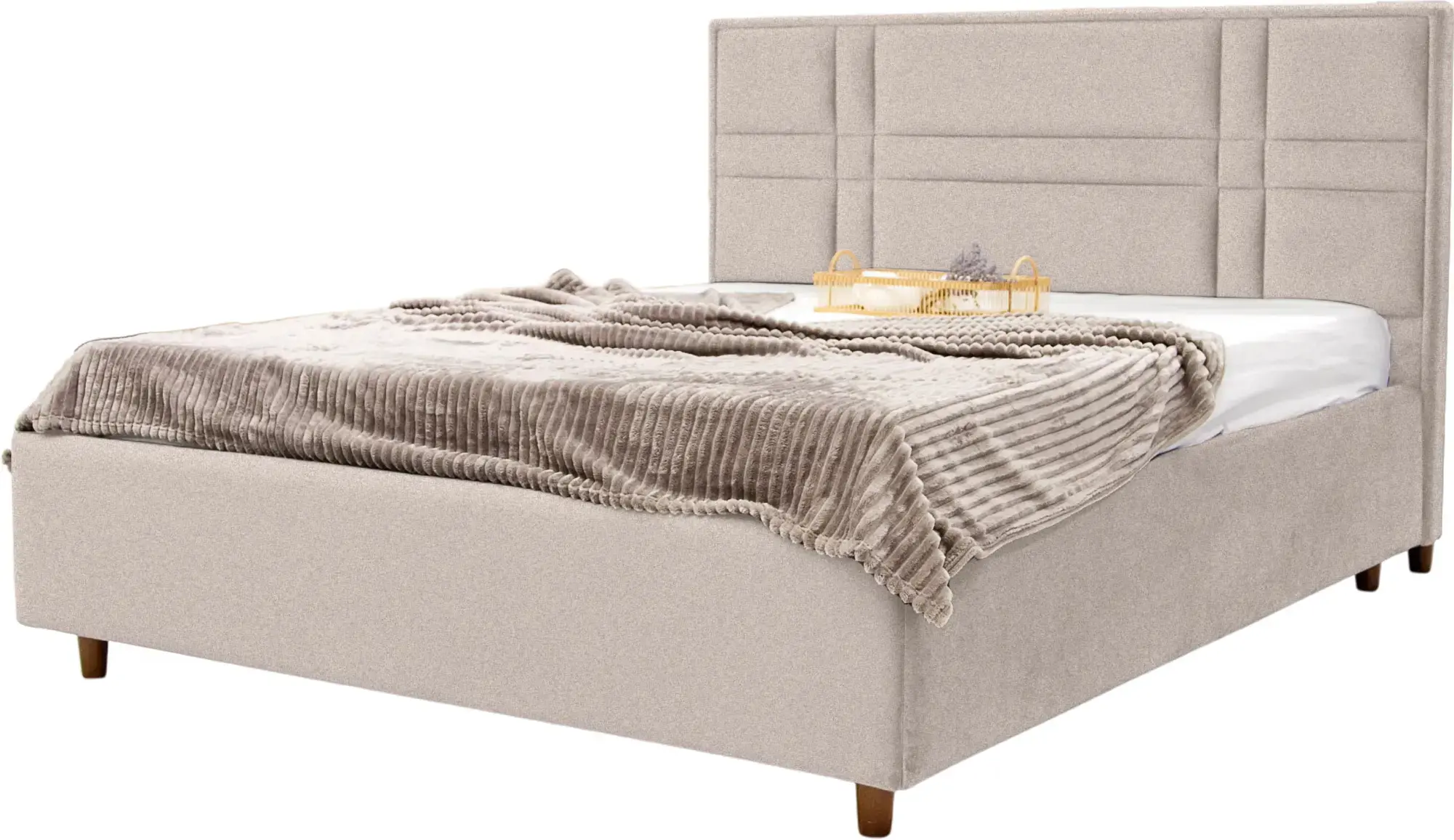 Pat cu saltea Charmbed Confort Maria Modern Glow 03 Fossil/Walnut + Saltconfort Classic Ortopedic 160х200/20