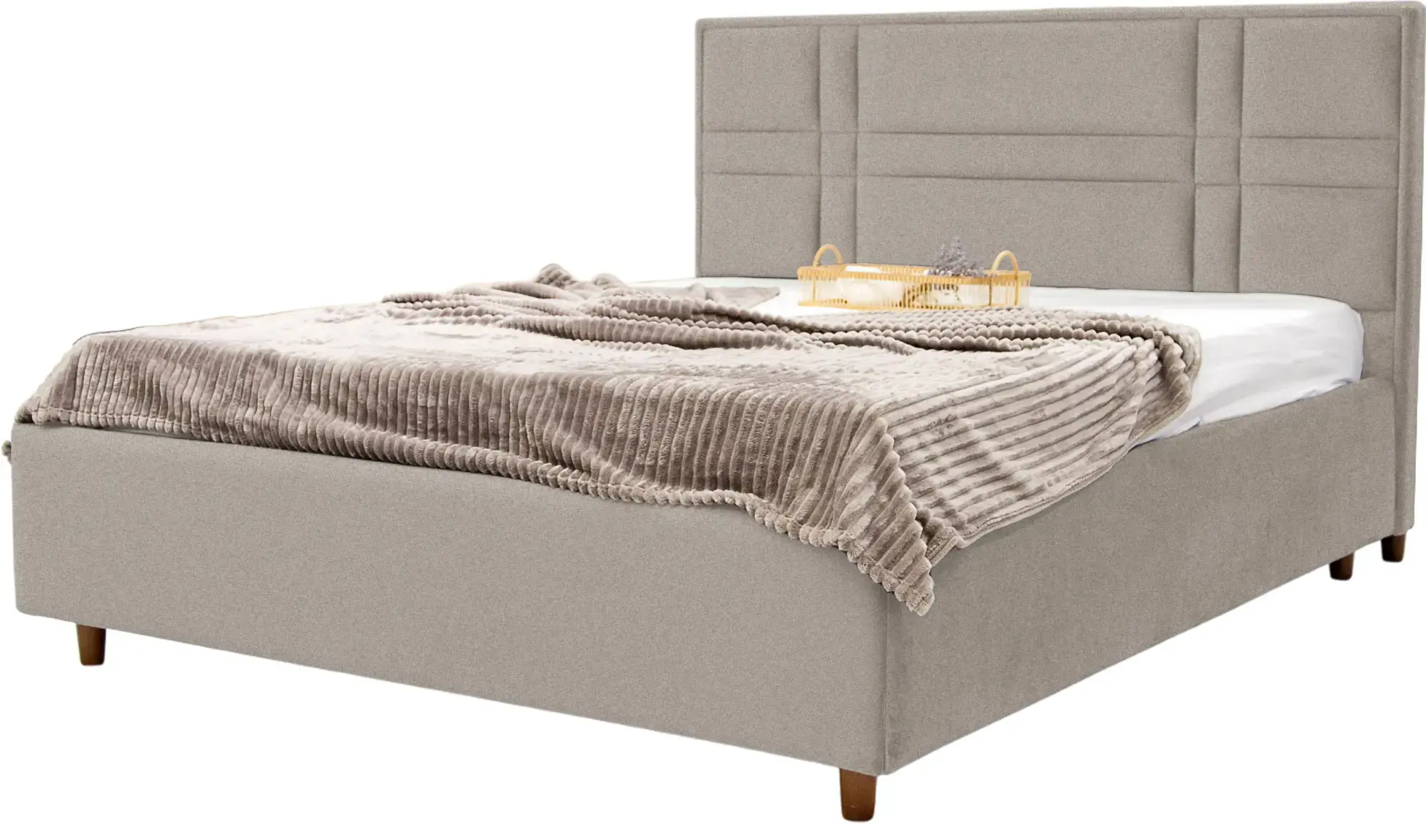 Pat cu saltea Charmbed Confort Maria Modern Glow 04 Stone/Walnut + Saltconfort Classic Ortopedic 160х200/20