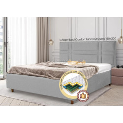 Pat cu saltea Charmbed Confort Maria Modern Glow 15 Light Grey/Walnut + Saltconfort Classic Ortopedic 160х200/20