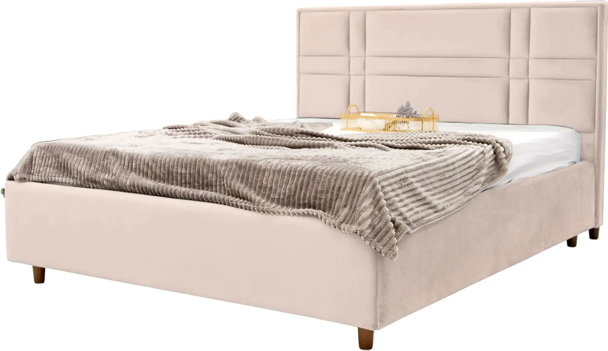 Кровать с матрасом Charmbed Confort Maria Modern Velluto 02 Beige/Walnut + Saltconfort Classic Ortopedic 140х200/20