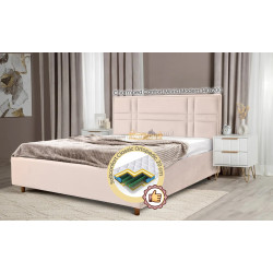 Pat cu saltea Charmbed Confort Maria Modern Velluto 02 Beige/Walnut + Saltconfort Classic Ortopedic 140х200/20
