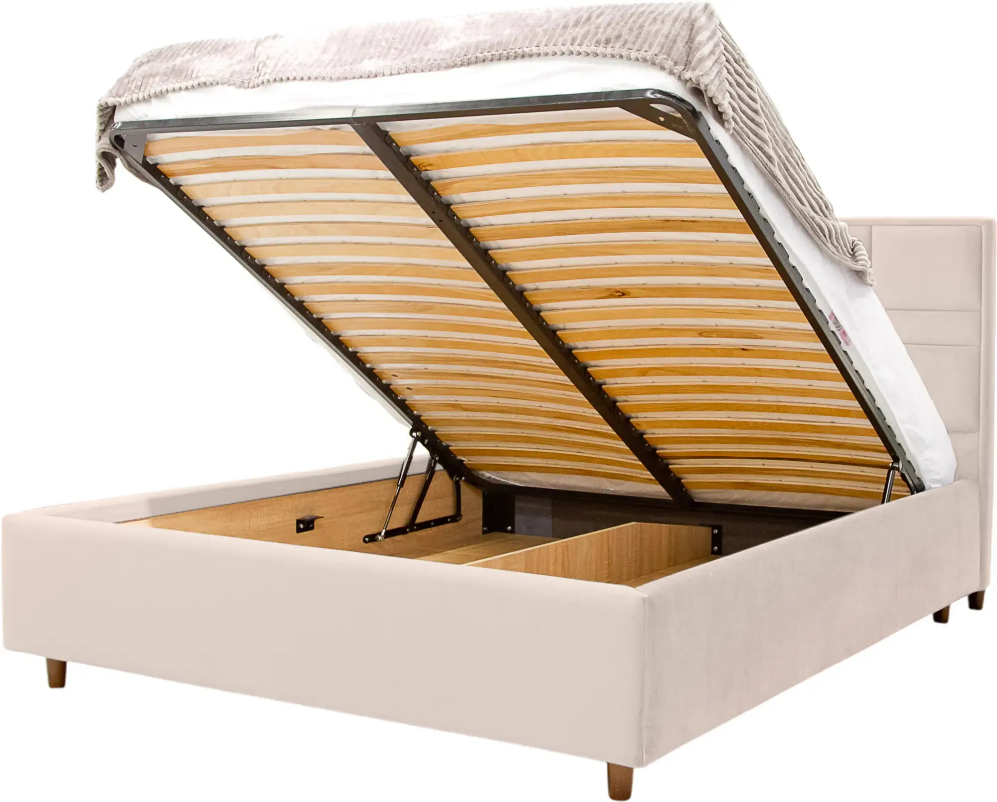 Кровать с матрасом Charmbed Confort Maria Modern Velluto 02 Beige/Walnut + Saltconfort Classic Ortopedic 160х200/20