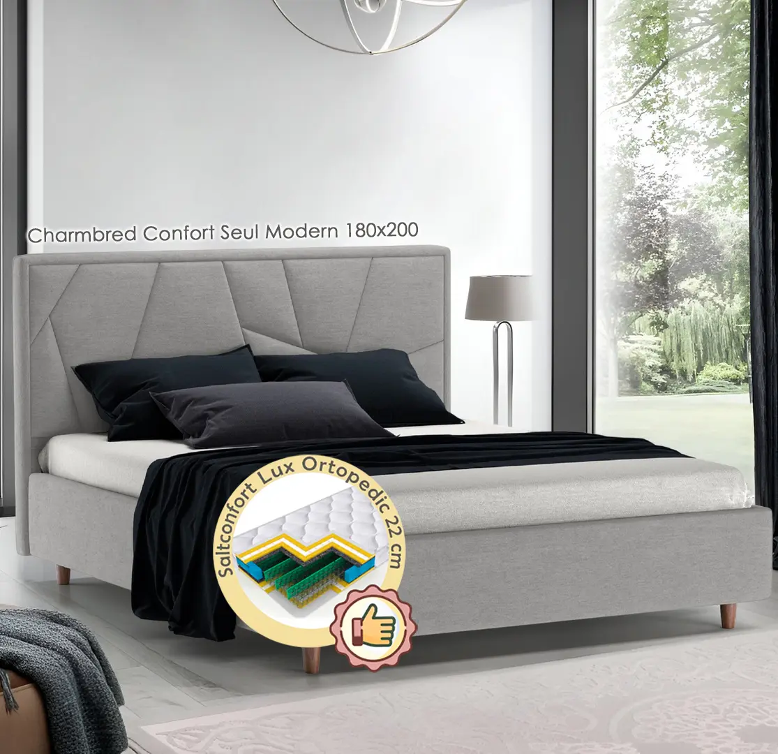 Pat cu saltea Charmbed Confort Seul Modern + Lux Ortopedic 180х200 (Light Grey)