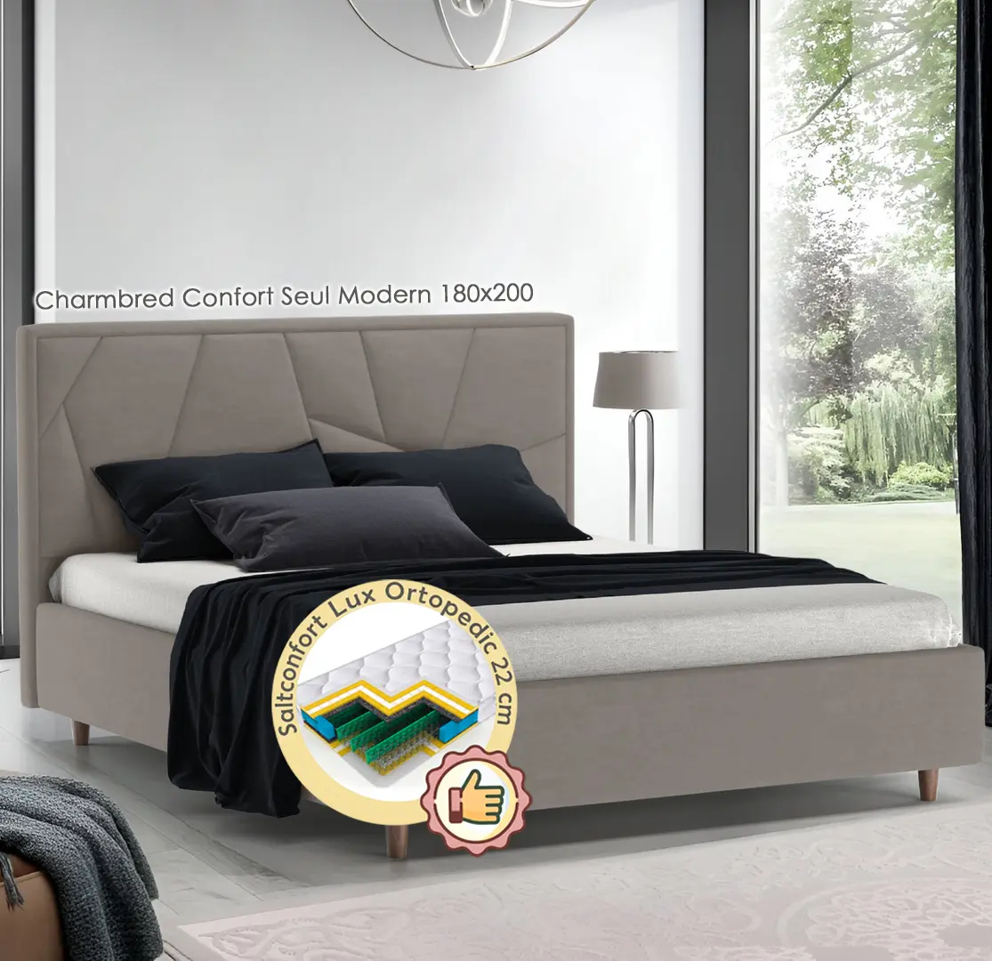 Pat cu saltea Charmbed Confort Seul Modern + Lux Ortopedic 180х200 (Silver)