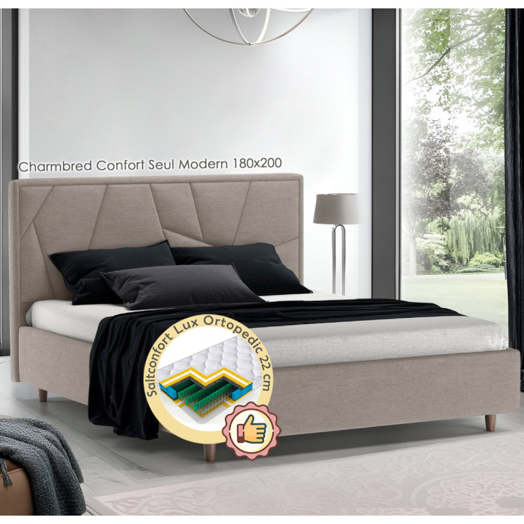 Pat cu saltea Charmbed Confort Seul Modern + Lux Ortopedic 180х200 (Stone)