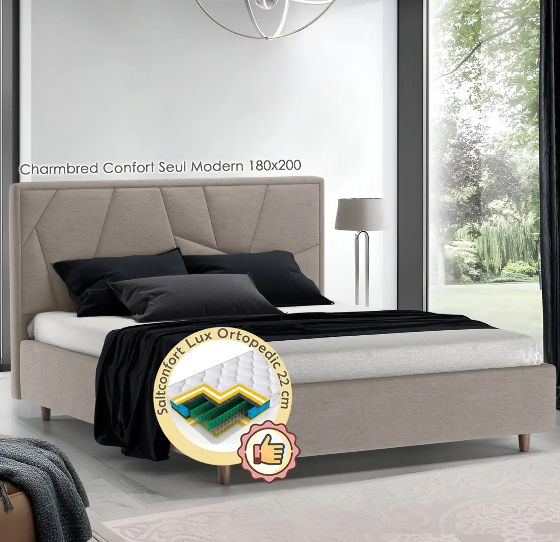 Pat cu saltea Charmbed Confort Seul Modern + Lux Ortopedic 180х200 (Stone)