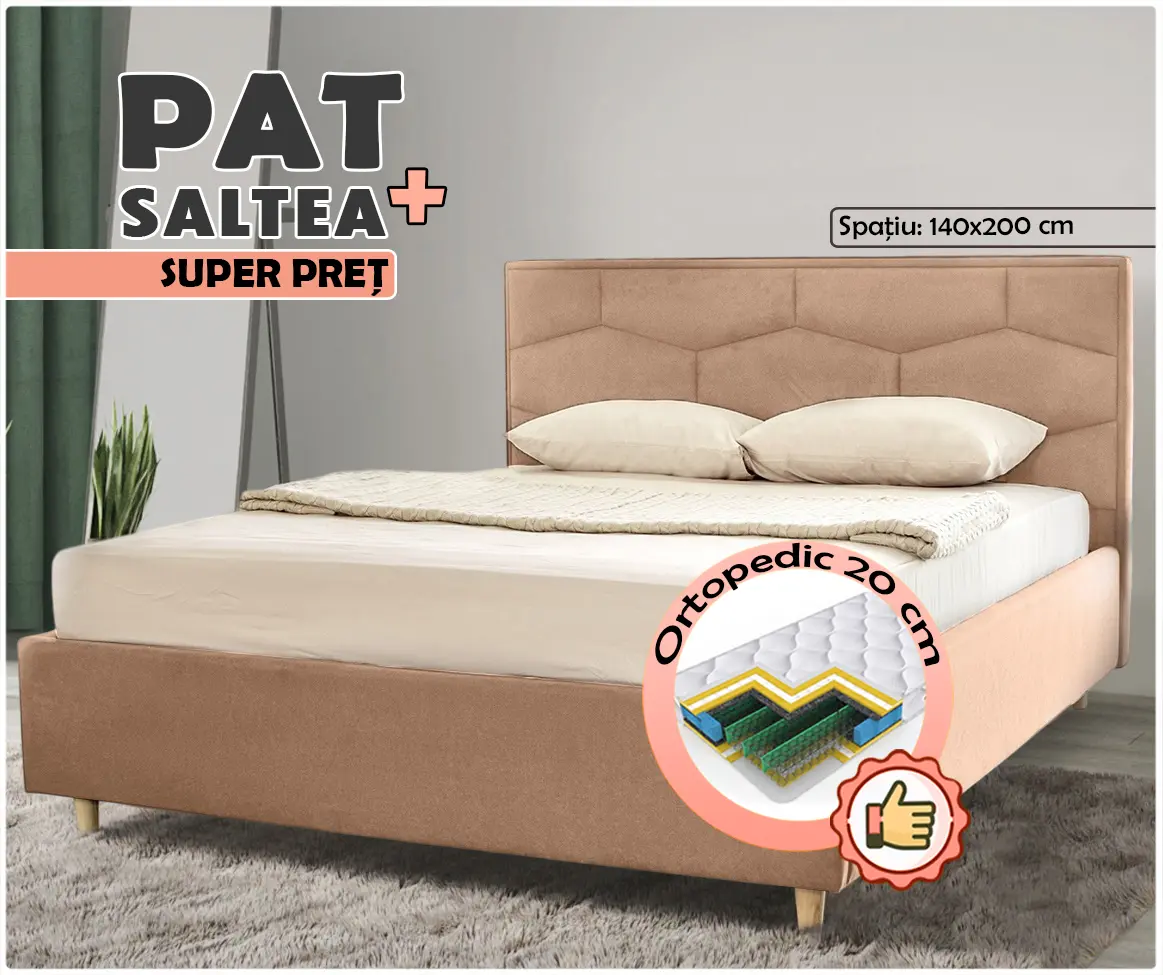 Pat cu saltea Charmbed Confort Solomia London 03 Beige + Saltconfort Classic Ortopedic 140х200/20