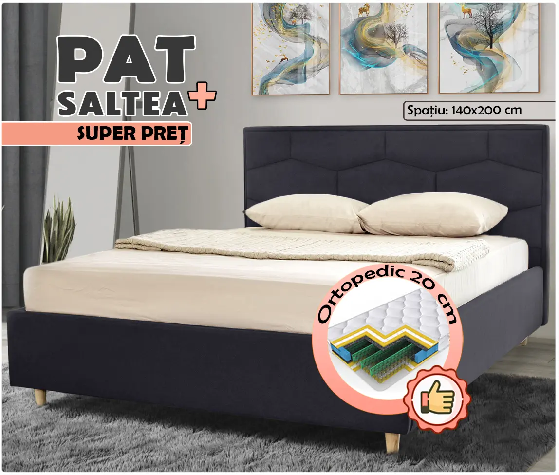 Кровать с матрасом Charmbed Confort Solomia London 16 Dark Grey + Saltconfort Classic Ortopedic 140х200/20