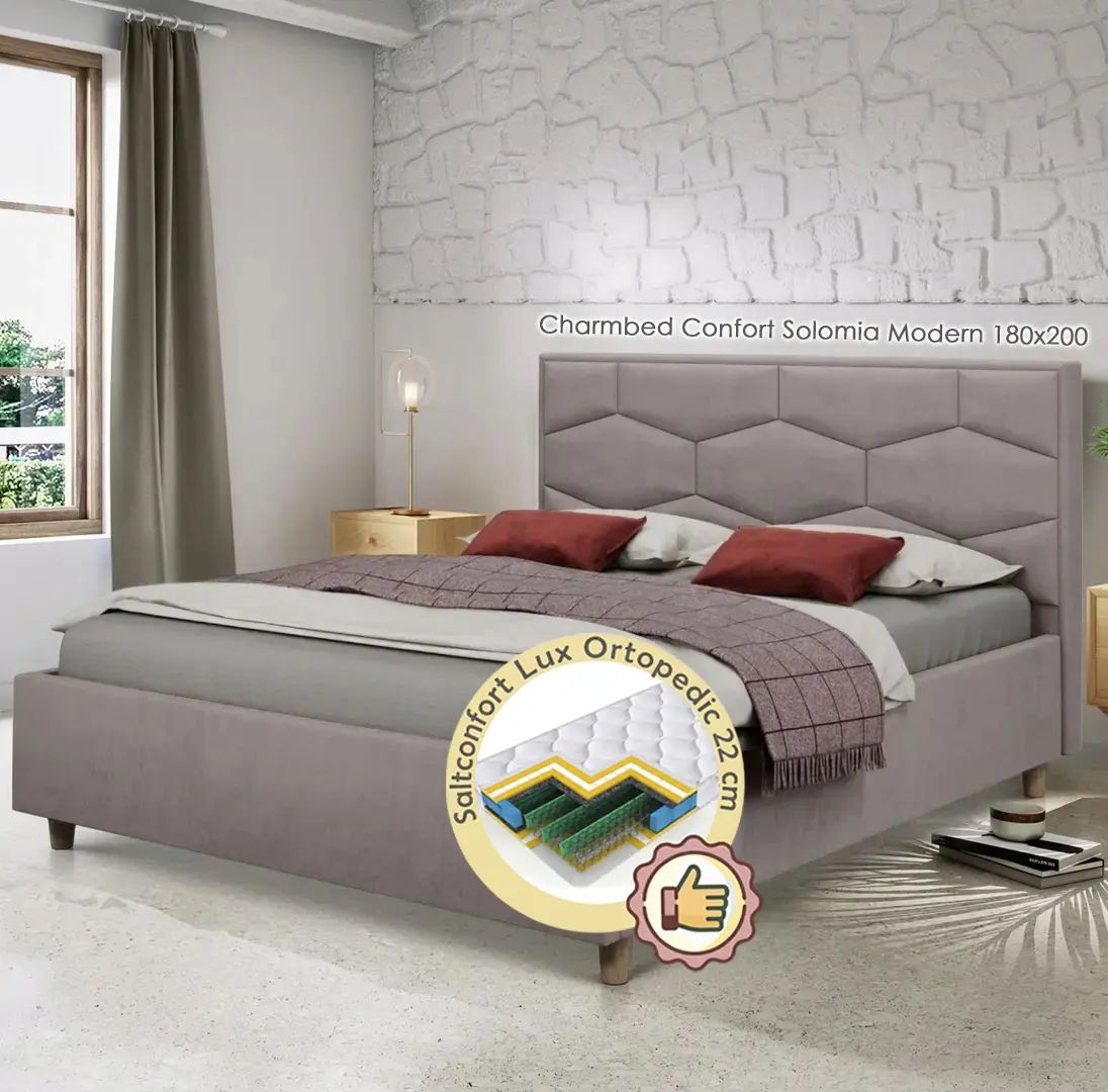 Pat cu saltea Charmbed Confort Solomia Modern + Lux Ortopedic 180х200 (Silver)