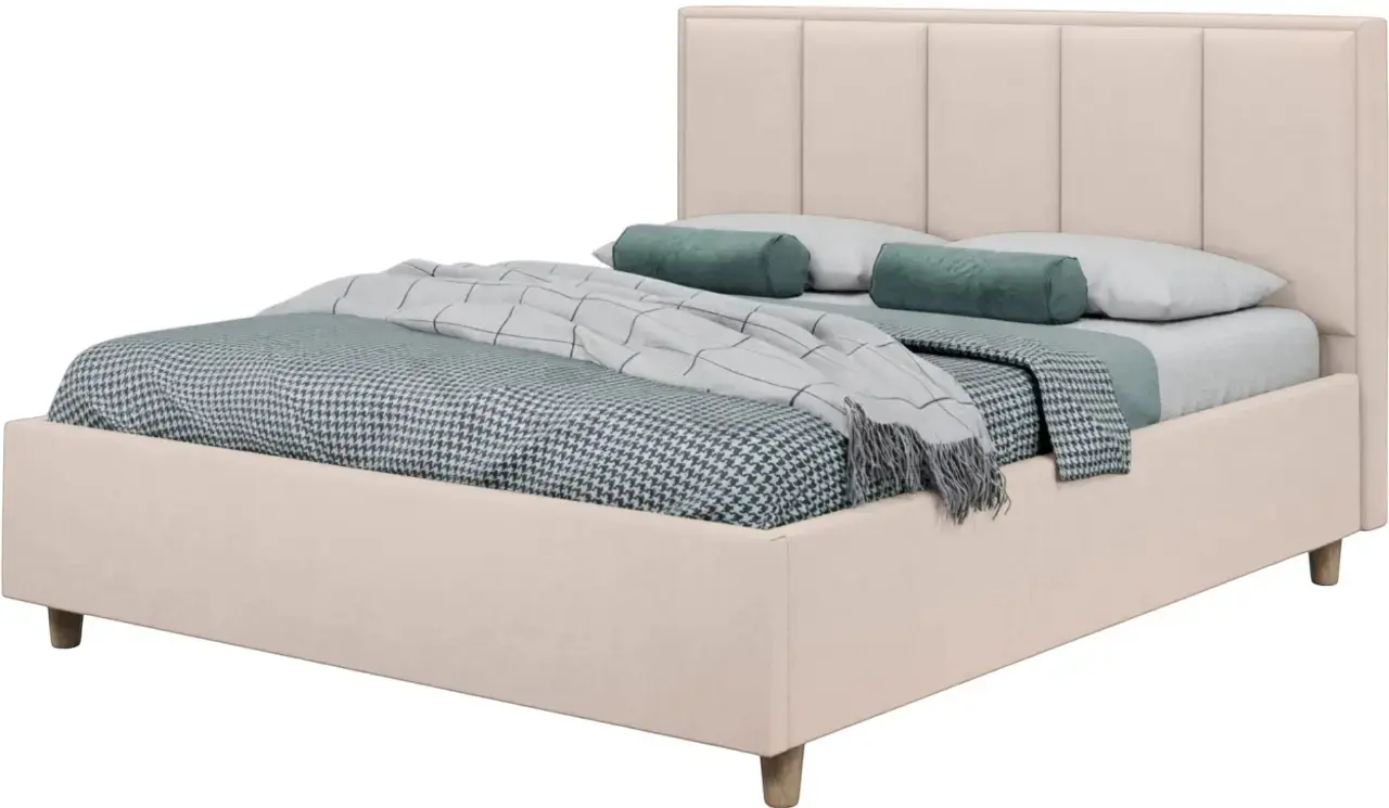 Pat cu saltea Charmbed Confort Stenli Modern Velluto 02 Beige/Walnut + Saltconfort Classic Ortopedic 160х200/20