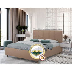 Pat cu saltea Charmbed Confort Stenli Modern Velluto 03 Mika/Walnut + Saltconfort Classic Ortopedic 140х200/20