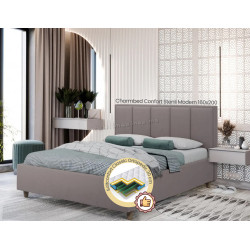 Pat cu saltea Charmbed Confort Stenli Modern Velluto 15 Silver/Walnut + Saltconfort Classic Ortopedic 160х200/20