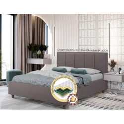 Pat cu saltea Charmbed Confort Stenli Modern Velluto 16 Grey/Walnut + Saltconfort Classic Ortopedic 140х200/20