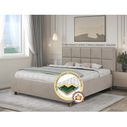 Pat cu saltea Charmbed Confort Tatiana Modern Glow 04 Stone/Walnut + Saltconfort Classic Ortopedic 140х200/20