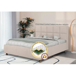 Pat cu saltea Charmbed Confort Tatiana Modern Velluto 02 Beige/Walnut + Saltconfort Classic Ortopedic 140х200/20
