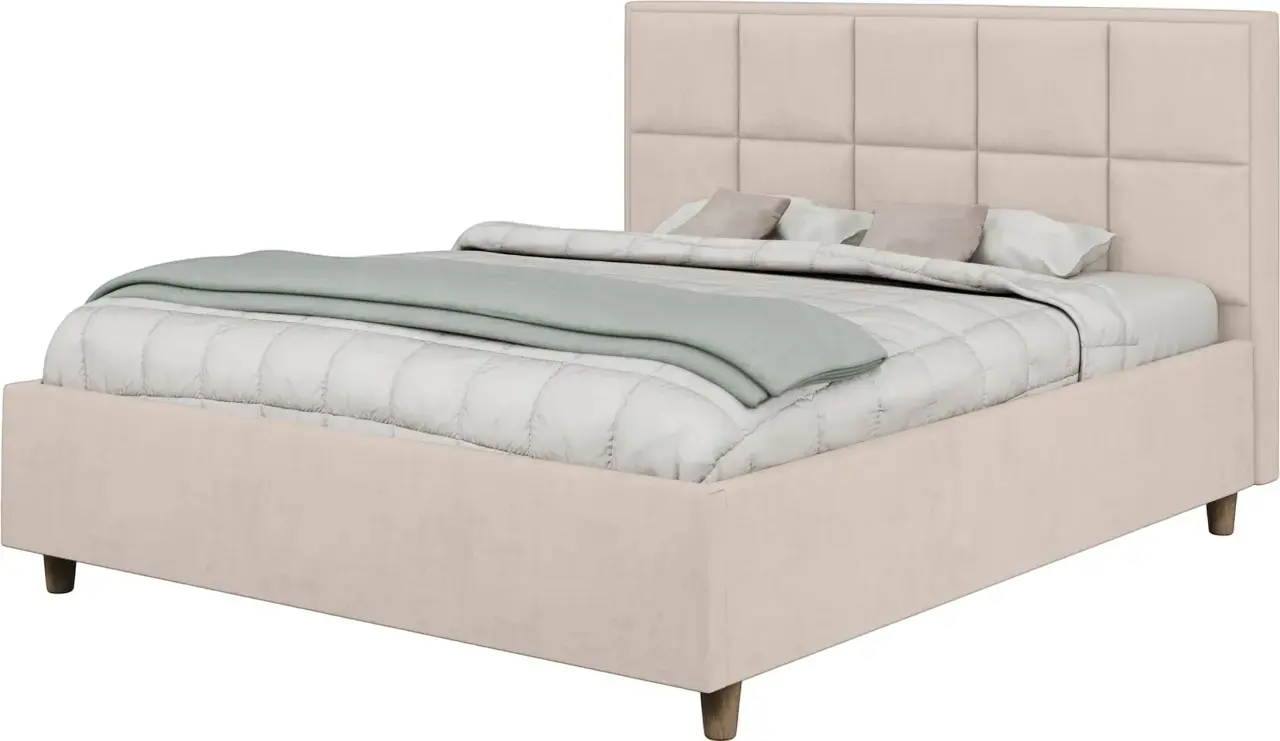 Pat cu saltea Charmbed Confort Tatiana Modern Velluto 02 Beige/Walnut + Saltconfort Classic Ortopedic 160х200/20