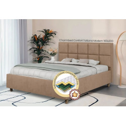 Pat cu saltea Charmbed Confort Tatiana Modern Velluto 03 Mika/Walnut + Saltconfort Classic Ortopedic 160х200/20