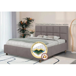Pat cu saltea Charmbed Confort Tatiana Modern Velluto 15 Silver/Walnut + Saltconfort Classic Ortopedic 140х200/20